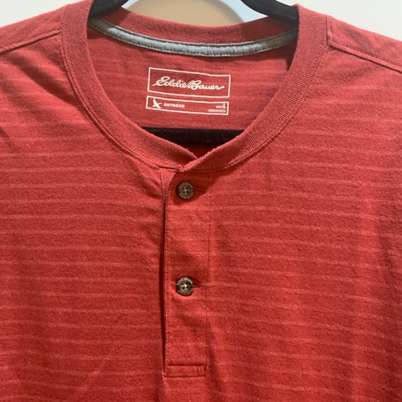 Eddie Bauer Mens Short Sleeve Shirt Burnt Red Stripe L Armpit To Armpit 24”. - Picture 3 of 6
